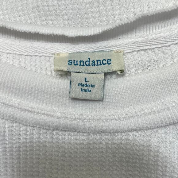 Sundance Waffle Knit Crewneck Long Sleeve Shirt Size Large Velvet Trim Boho - Picture 9 of 10